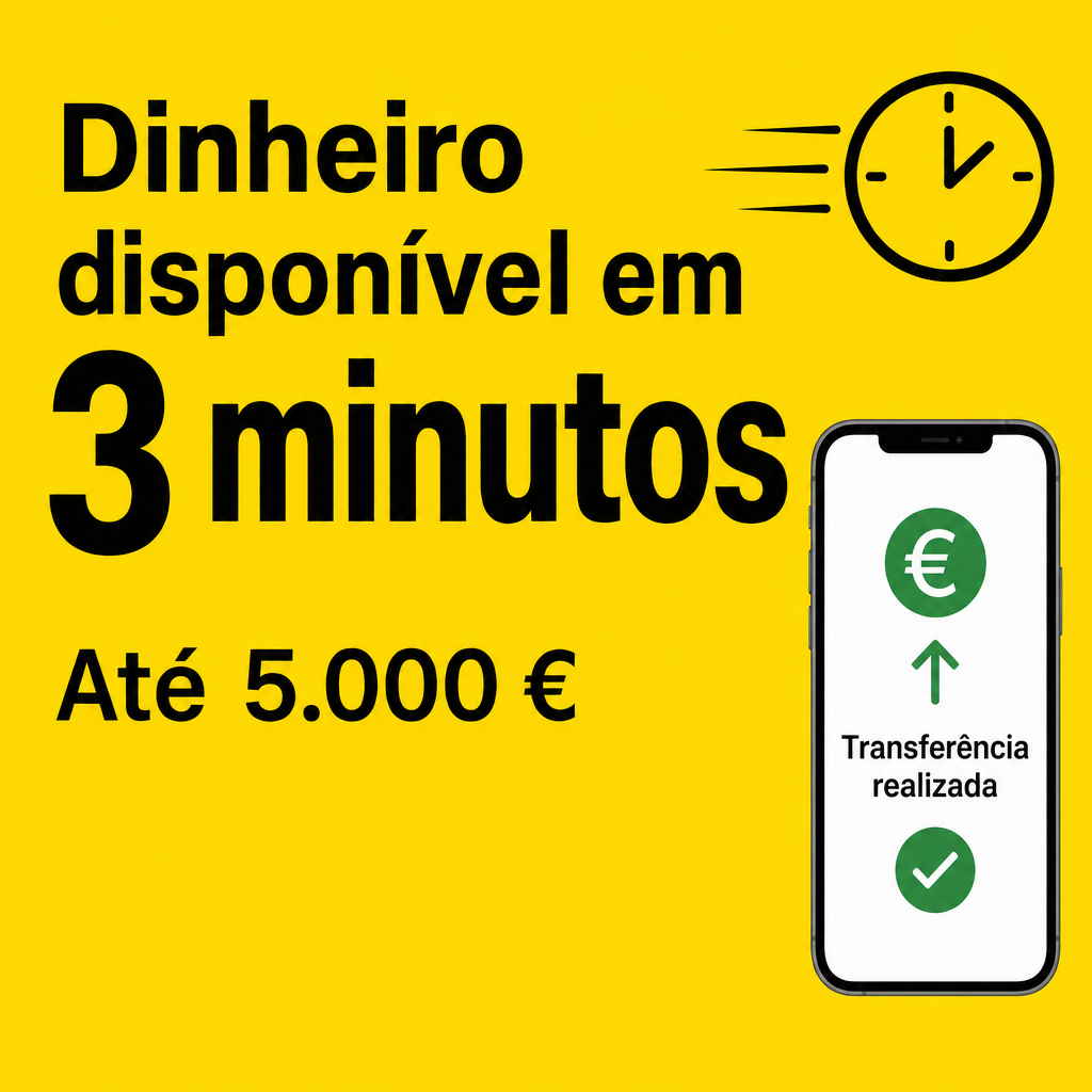 Dinheiro disponível em 3 minutos