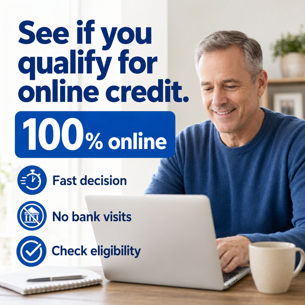 Crédito online, Decisão rápida, Sem idas ao banco, 100% online, Verifique a elegibilidade