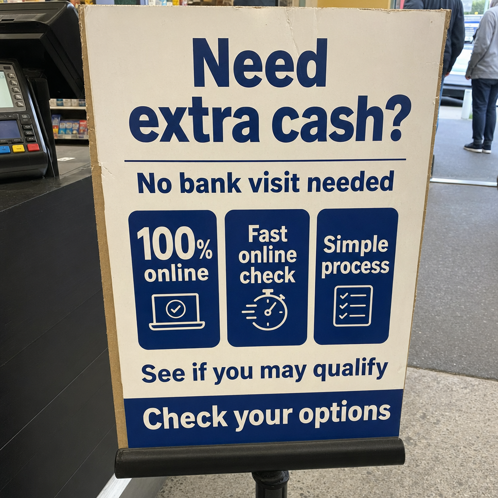 Need extra cash without visiting a bank?  100% Online , Fast online check, Simple process, See if you may qualify,  Check your options