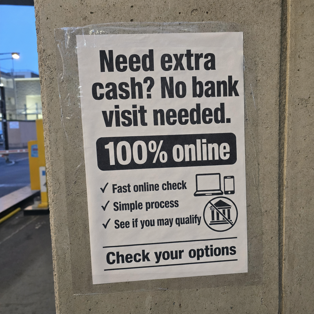 Need extra cash without visiting a bank?  100% Online , Fast online check, Simple process, See if you may qualify,  Check your options