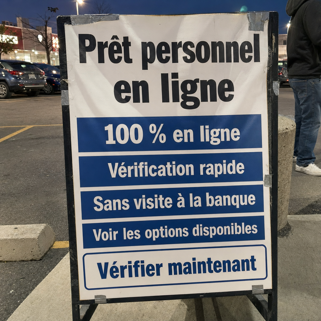 Besoin d’un prêt personnel en ligne?  100 % en ligne,  Vérification rapide, Sans déplacement à la banque, Voyez les options disponibles,  Vérifier maintenant