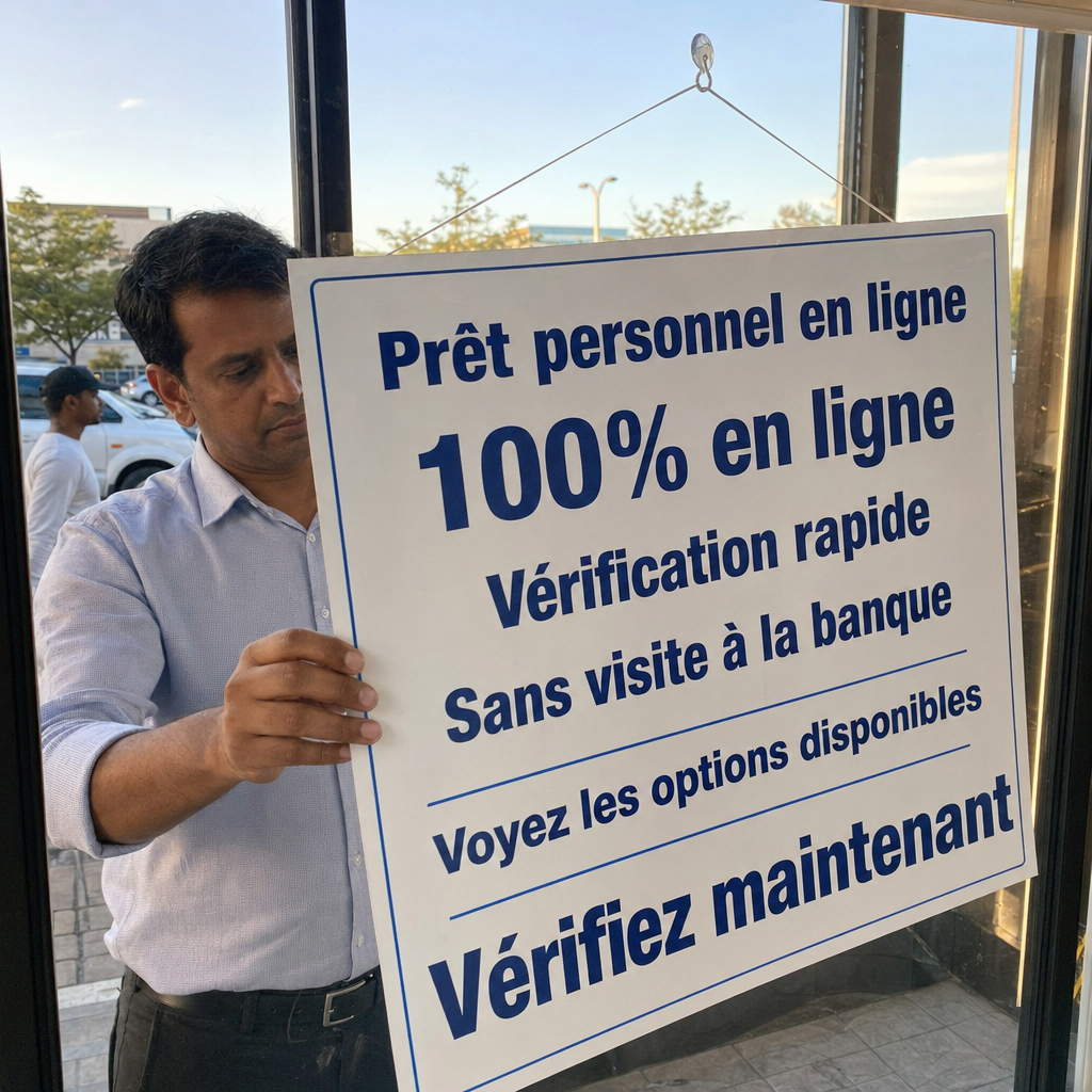 Besoin d’un prêt personnel en ligne?  100 % en ligne,  Vérification rapide, Sans déplacement à la banque, Voyez les options disponibles,  Vérifier maintenant