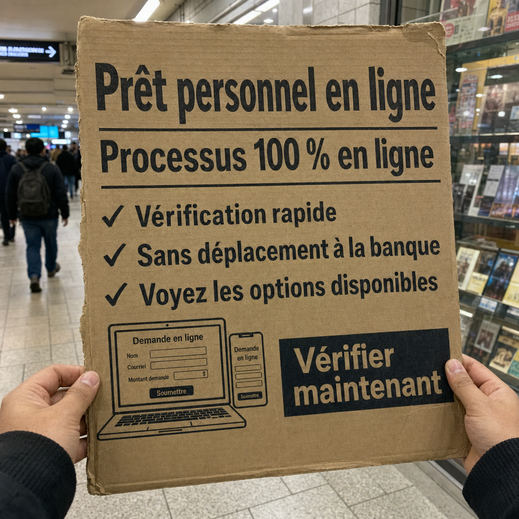 Besoin d’un prêt personnel en ligne?  100 % en ligne,  Vérification rapide, Sans déplacement à la banque, Voyez les options disponibles,  Vérifier maintenant
