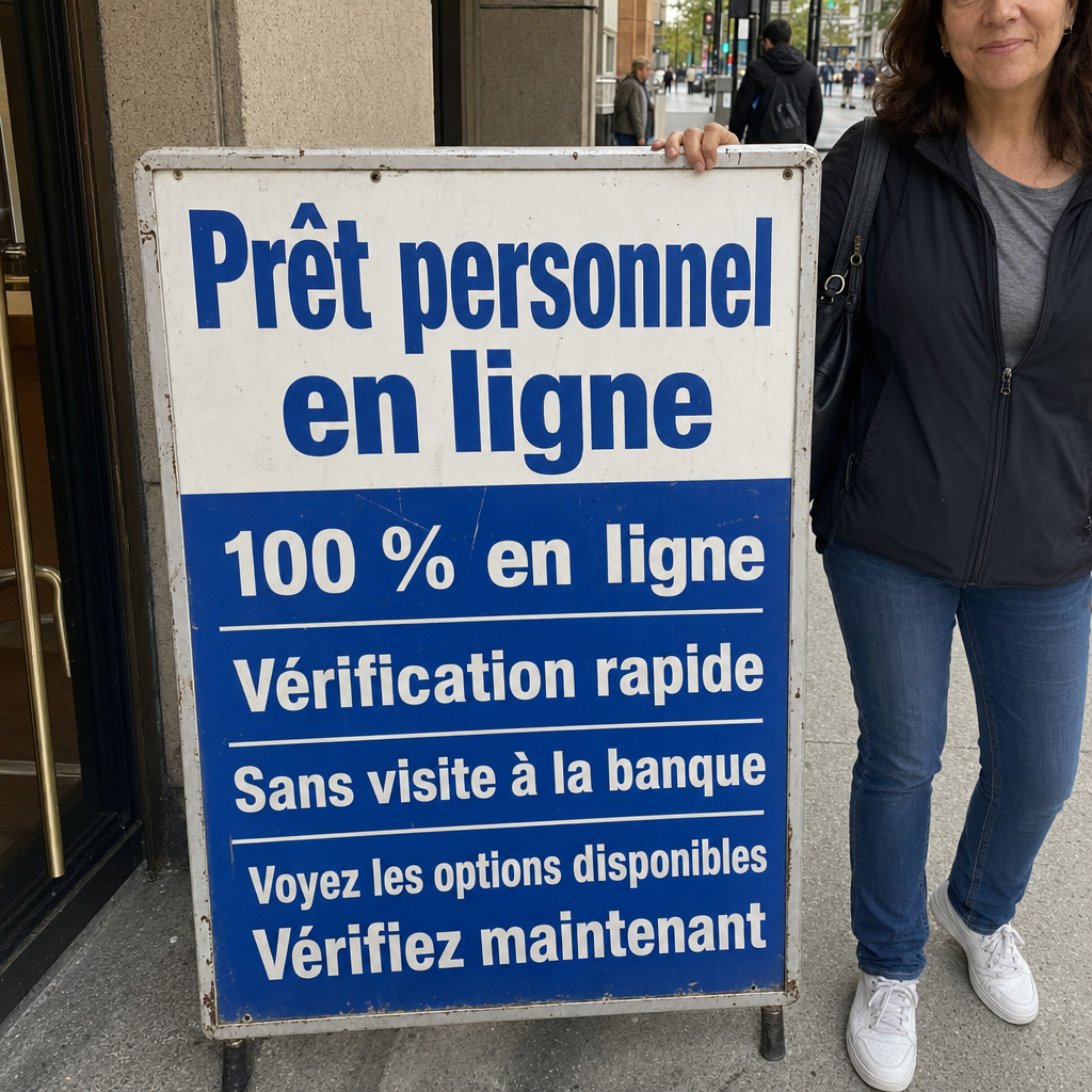 Besoin d’un prêt personnel en ligne?  100 % en ligne,  Vérification rapide, Sans déplacement à la banque, Voyez les options disponibles,  Vérifier maintenant