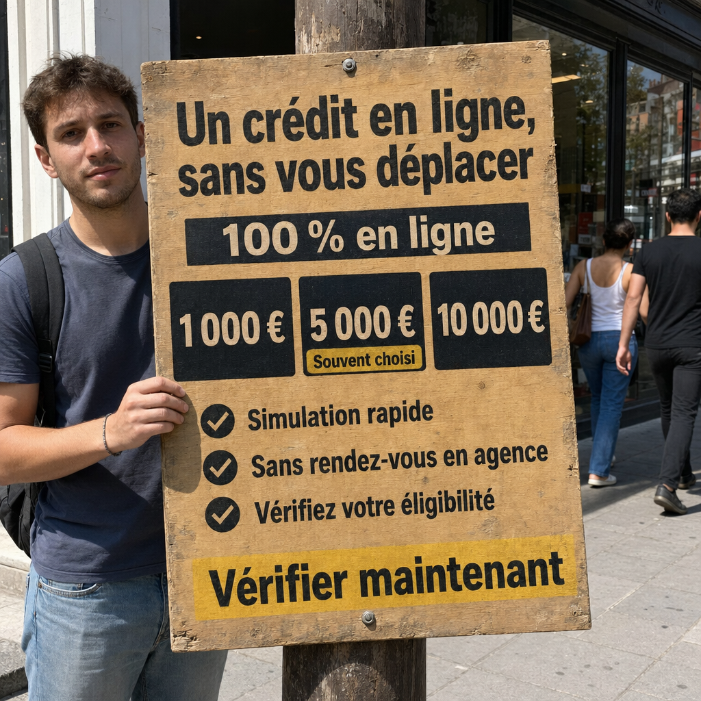 Besoin d’un crédit en ligne sans vous déplacer ?  100 % en ligne, Simulation rapide, Sans rendez-vous en agence, Vérifiez votre éligibilité, Vérifier maintenant