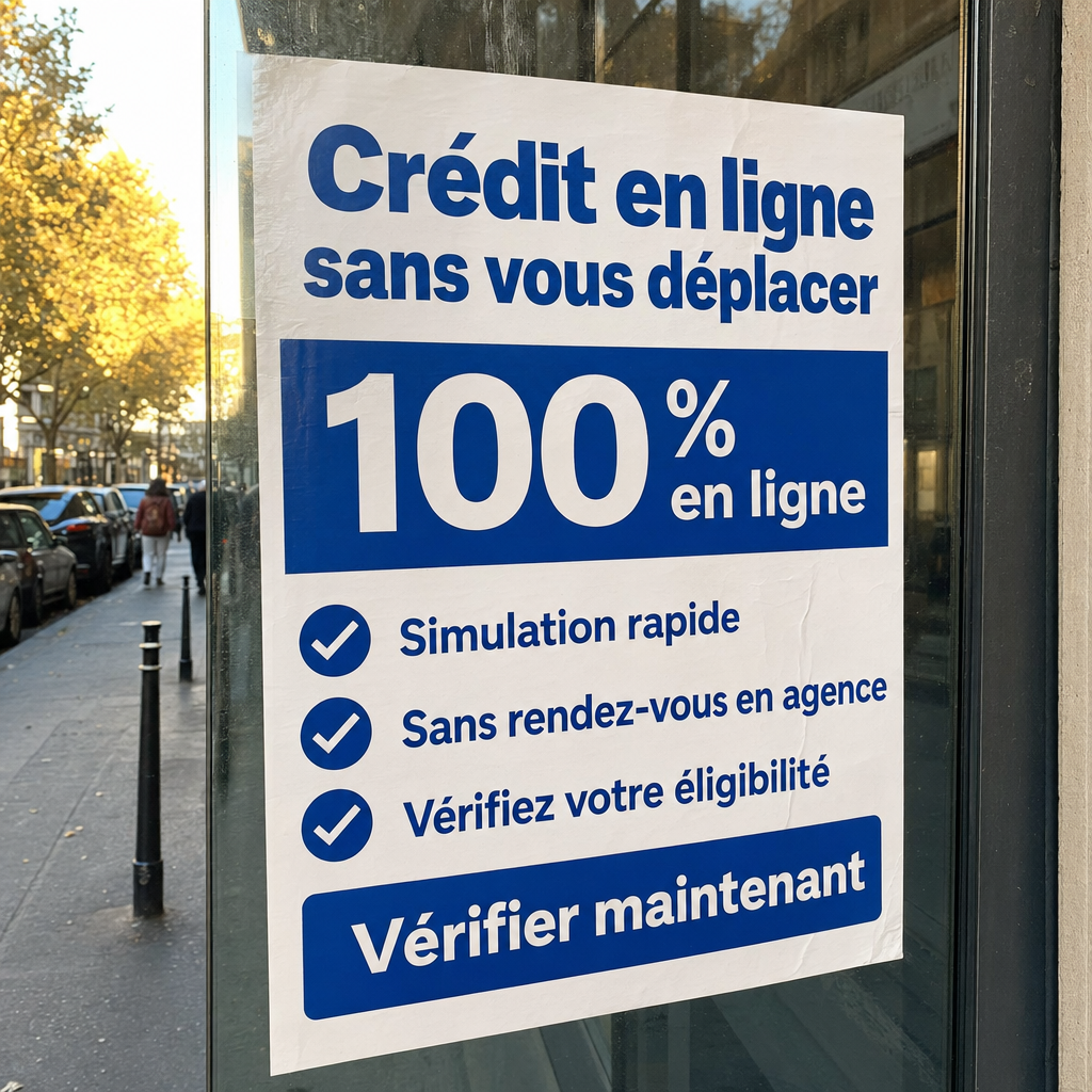 Besoin d’un crédit en ligne sans vous déplacer ?  100 % en ligne, Simulation rapide, Sans rendez-vous en agence, Vérifiez votre éligibilité, Vérifier maintenant