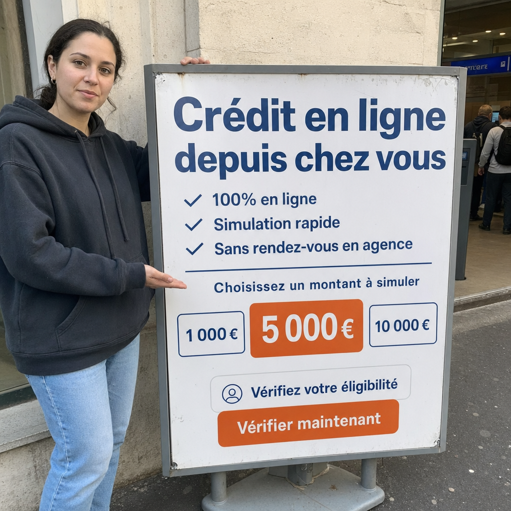 Besoin d’un crédit en ligne sans vous déplacer ?  100 % en ligne, Simulation rapide, Sans rendez-vous en agence, Vérifiez votre éligibilité, Vérifier maintenant