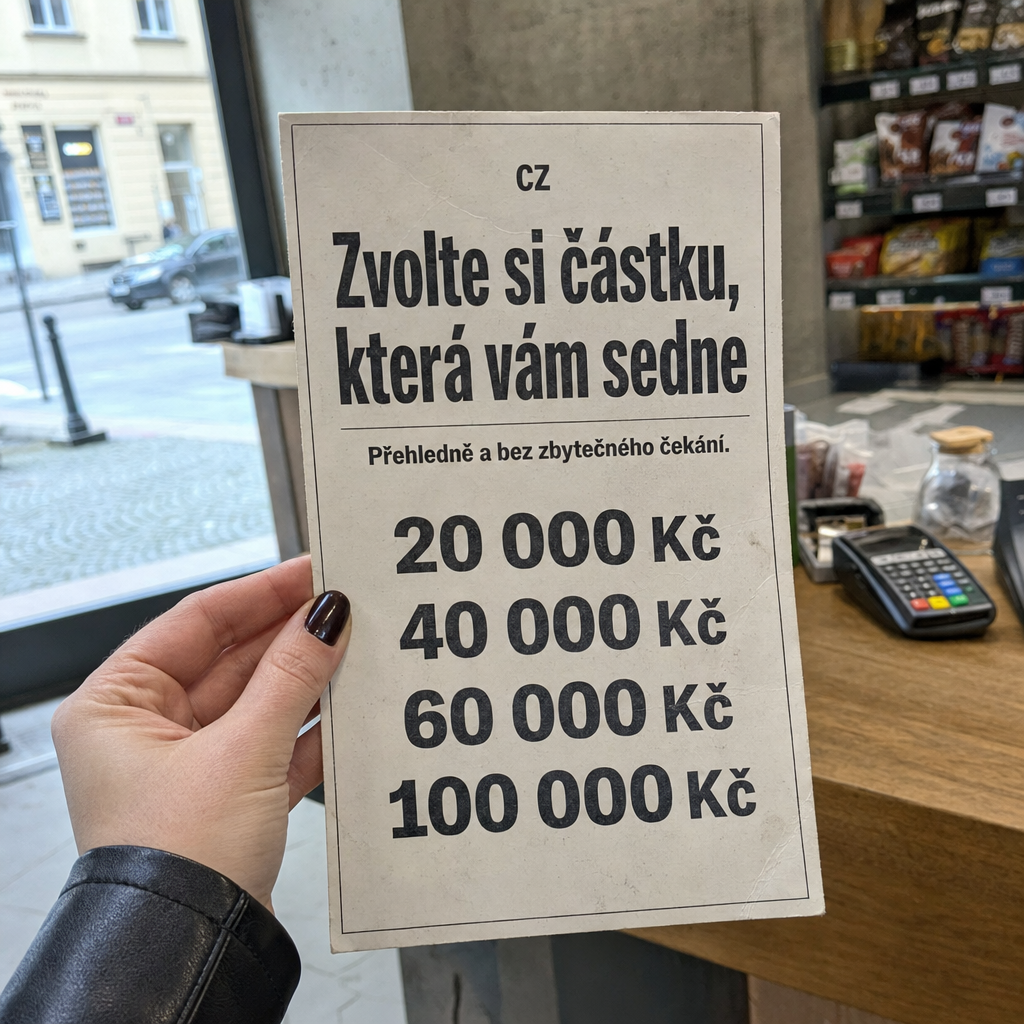 Empréstimo
All visible text must be fully natural in cs-CZ; translate/localize any source-language niche wording before it appears.
Do not copy raw source-language niche, product, or theme words into visible text unless they are already natural in the target language.