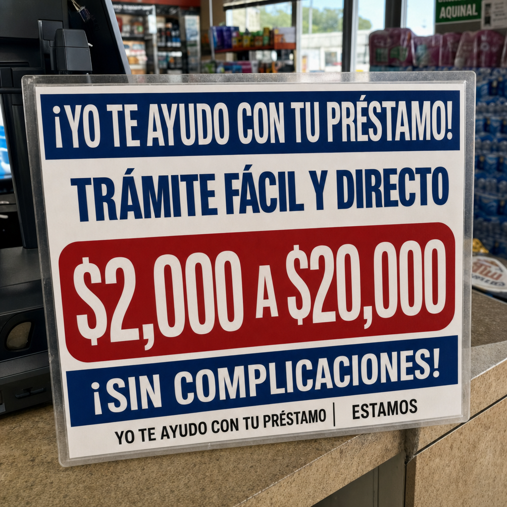 Criar uma imagem quadrada 1080x1080 para anúncio de empréstimo em espanhol voltado para pessoas nos Estados Unidos. Mostrar um  Fundo simples, visual direto, letras grandes e fáceis de ler.  Texto principal: ¡YO TE AYUDO CON TU PRÉSTAMO!  Texto secundário: TRATO FÁCIL Y DIRECTO  Valor em destaque: $2,000 A $20,000  Rodapé: ¡SIN COMPLICACIONES!