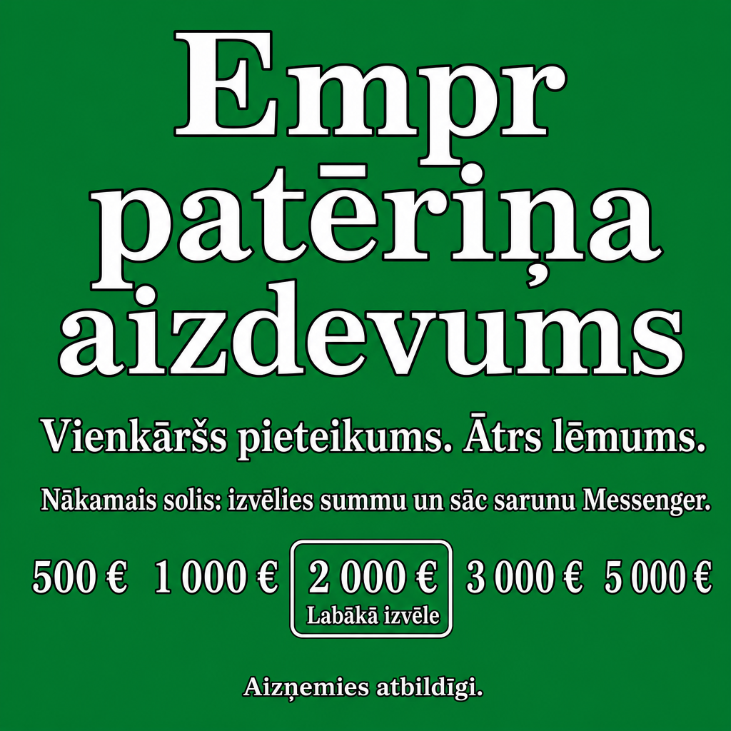 Direct Empréstimo ad creative for Empréstimo. Use this campaign angle: Ātrs lēmums un skaidrs nākamais solis. Keep the offer promise about Campanha focada em conversao para Empréstimo. Stay strictly about Empréstimo; do not turn it into an adjacent app, education topic, generic tool, or broad category-management message unless the offer explicitly says so. Creative direction: Izveido Messenger sales kampaņu latviešu valodā Latvijas tirgum, kas pārdod patēriņa aizdevumu kā tiešu finanšu produktu cilvēkiem, kuri vēlas pieteikties tagad. Galvenais vēstījums: vienkārša aizd...