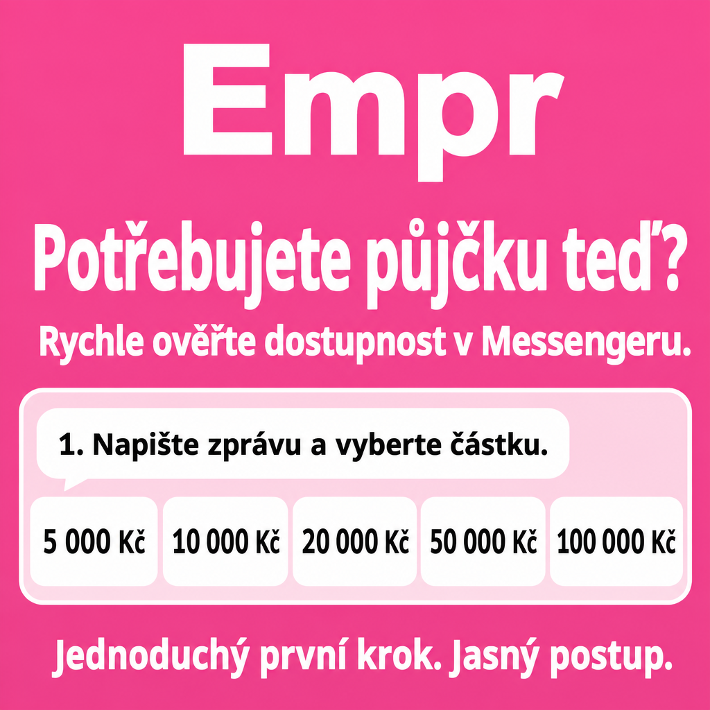 Direct Empréstimo ad creative for Empréstimo. Use this campaign angle: Rychlé zjištění, zda je půjčka dostupná. Keep the offer promise about Campanha focada em conversao para Empréstimo. Stay strictly about Empréstimo; do not turn it into an adjacent app, education topic, generic tool, or broad category-management message unless the offer explicitly says so. Creative direction: Vytvořte kreativu pro Messenger v češtině pro publikum v Česku, které hledá půjčku nyní. Komunikujte rychlý a přehledný proces žádosti přes Messenger, s důrazem na jednoduchý první krok, jasnost a...
