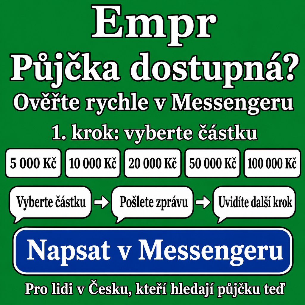 Direct Empréstimo ad creative for Empréstimo. Use this campaign angle: Rychlé zjištění, zda je půjčka dostupná. Keep the offer promise about Campanha focada em conversao para Empréstimo. Stay strictly about Empréstimo; do not turn it into an adjacent app, education topic, generic tool, or broad category-management message unless the offer explicitly says so. Creative direction: Vytvořte kreativu pro Messenger v češtině pro publikum v Česku, které hledá půjčku nyní. Komunikujte rychlý a přehledný proces žádosti přes Messenger, s důrazem na jednoduchý první krok, jasnost a...