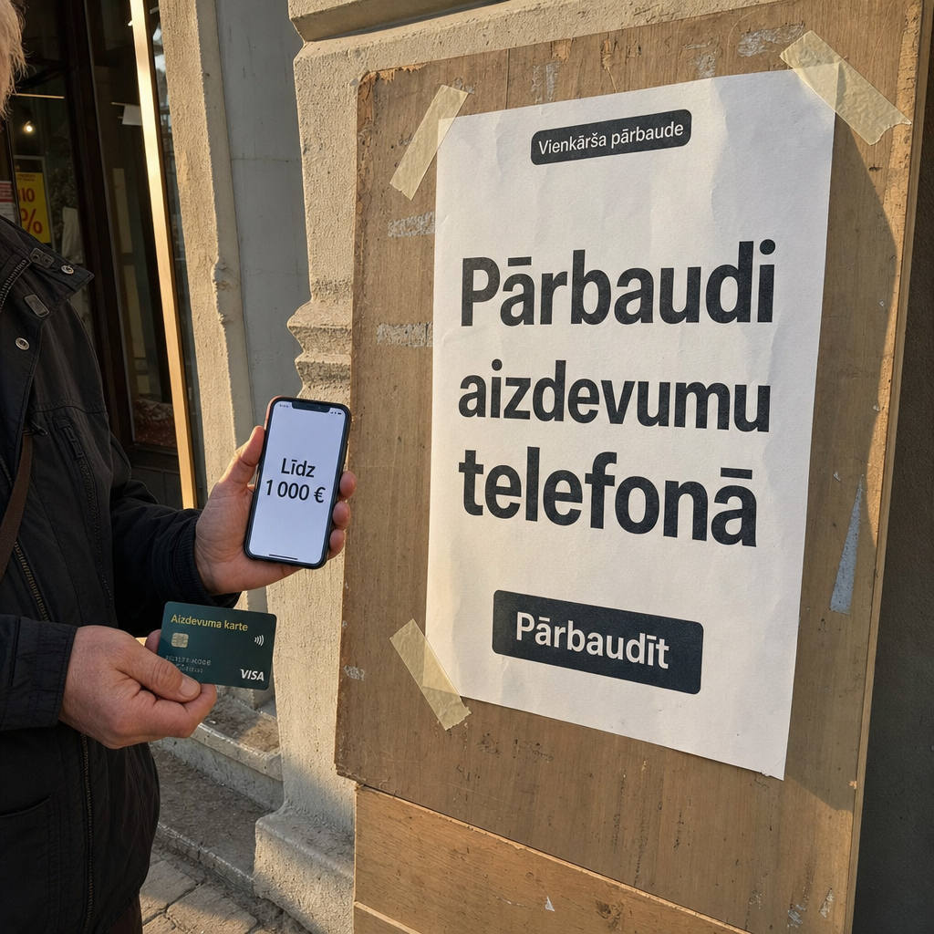 Persona ar telefonu un aizdevuma kartīti