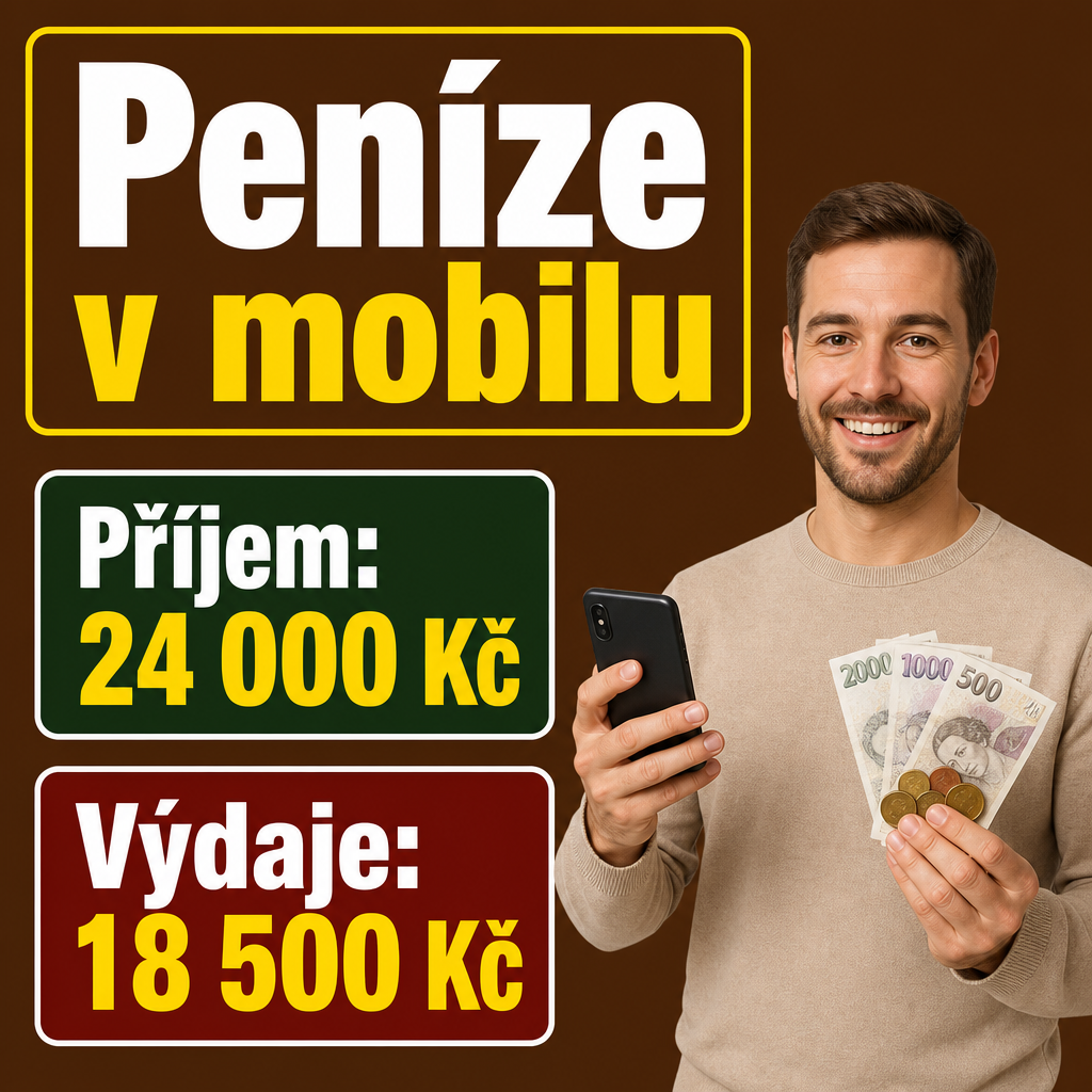 člověk s mobilem a penězi