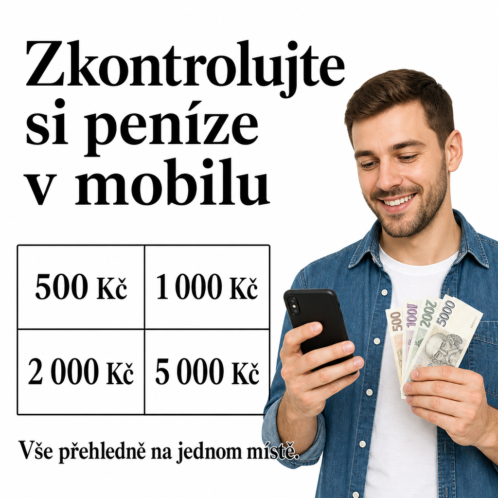 člověk s mobilem a penězi