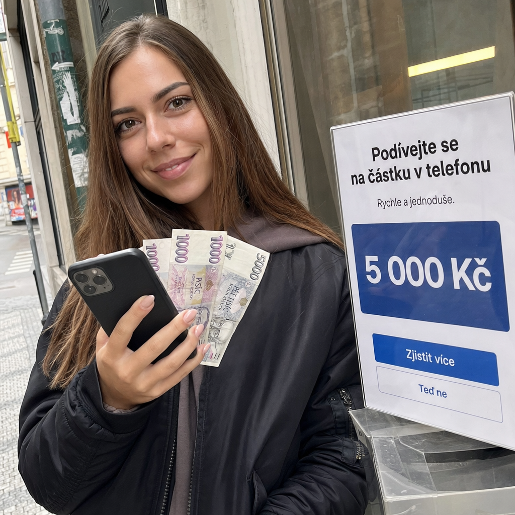 Ruka s mobilem a peníze