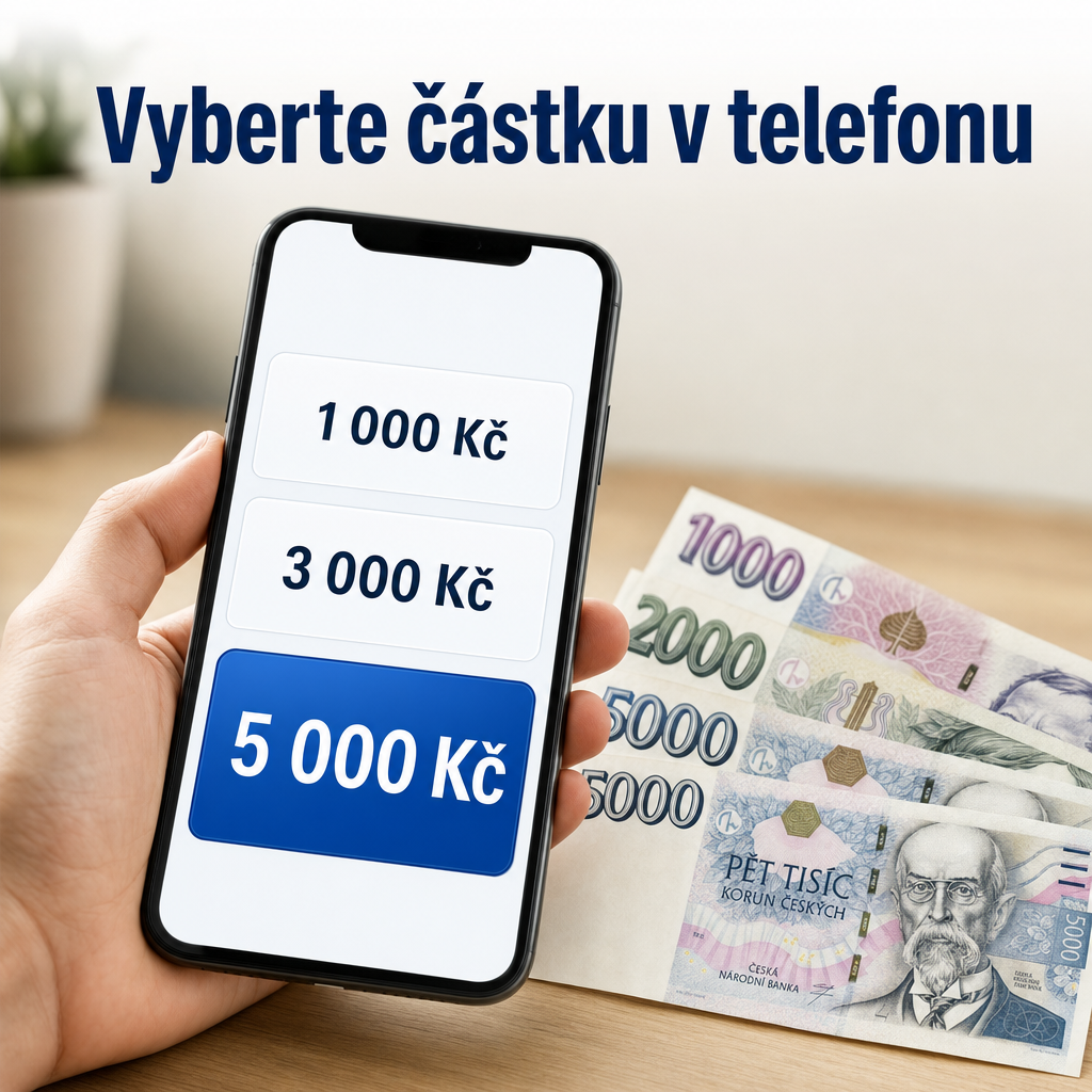Ruka s mobilem a peníze
