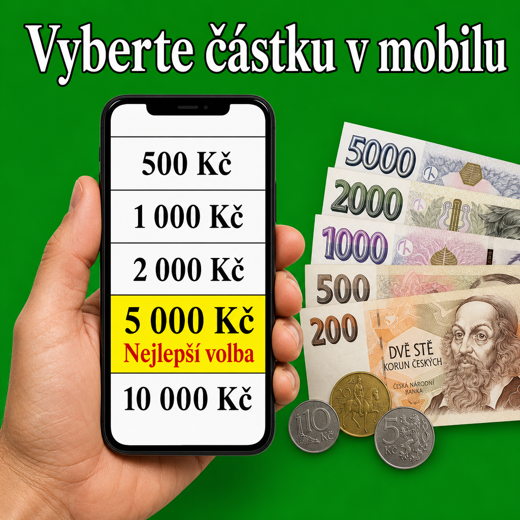 Ruka s mobilem a peníze