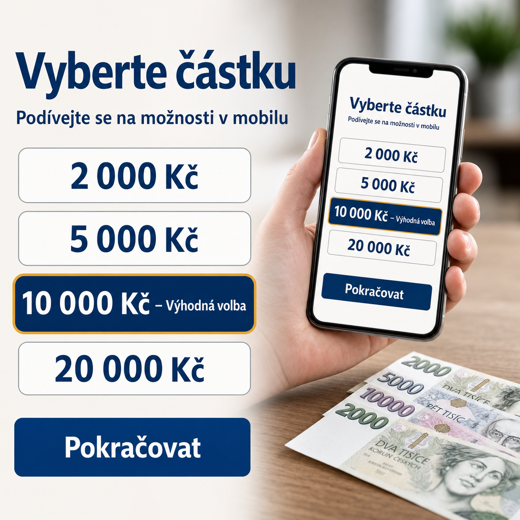 Ruka s mobilem a peníze