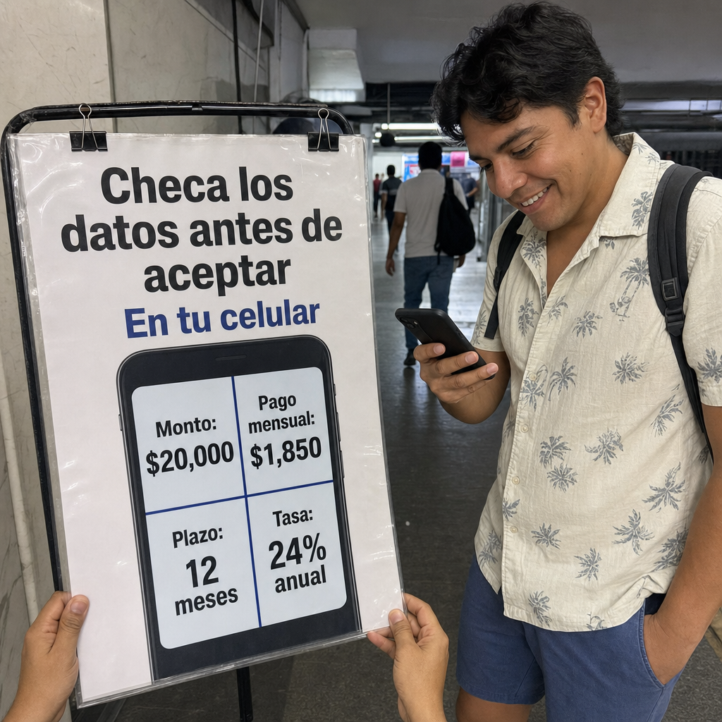 Persona revisando un préstamo en el celular