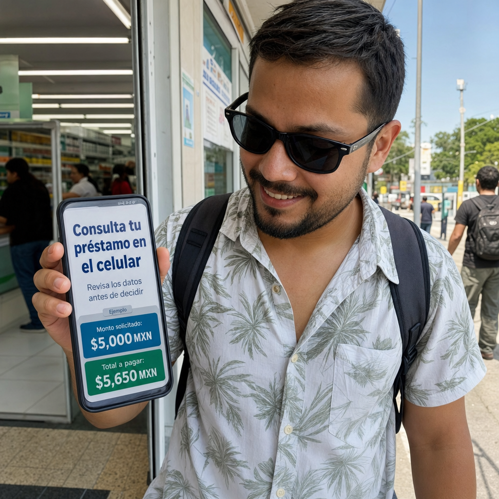 Persona revisando un préstamo en el celular