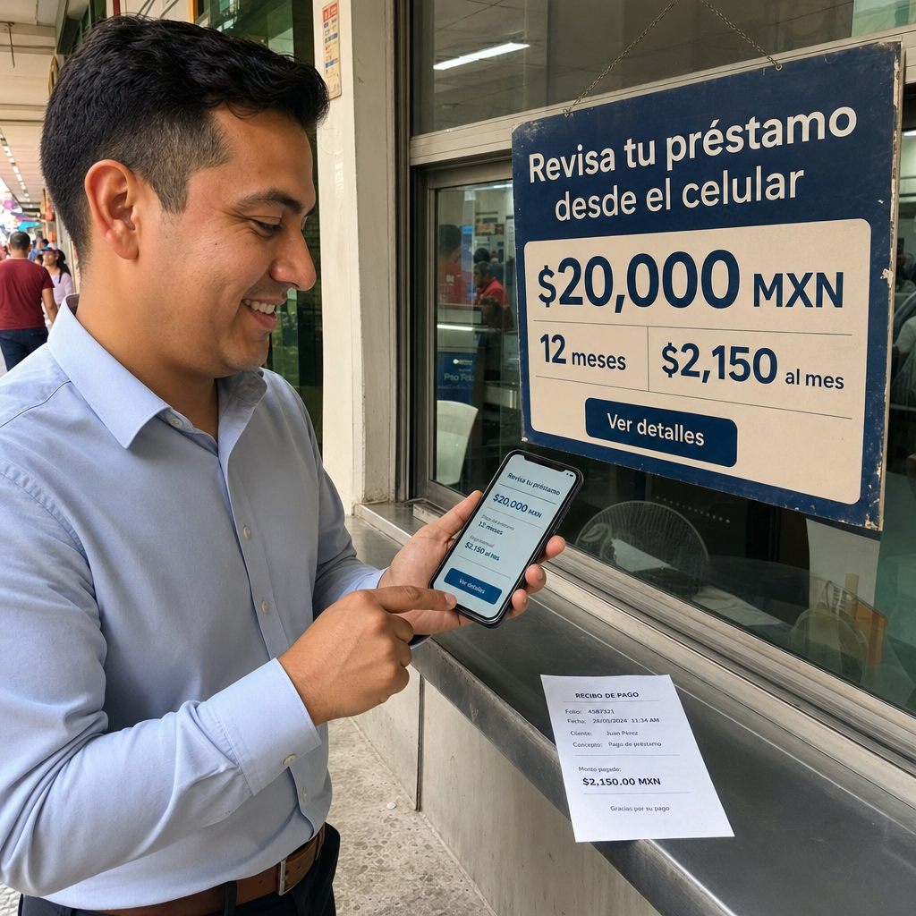 Persona revisando un préstamo en el celular