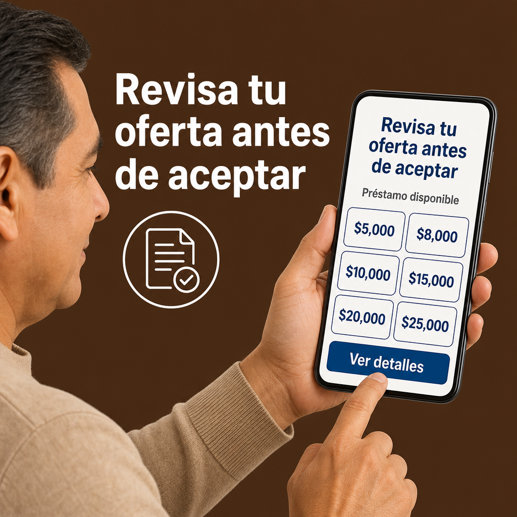 Persona revisando una oferta de préstamo en el celular