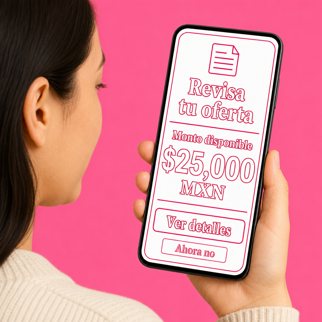 Persona revisando una oferta de préstamo en el celular