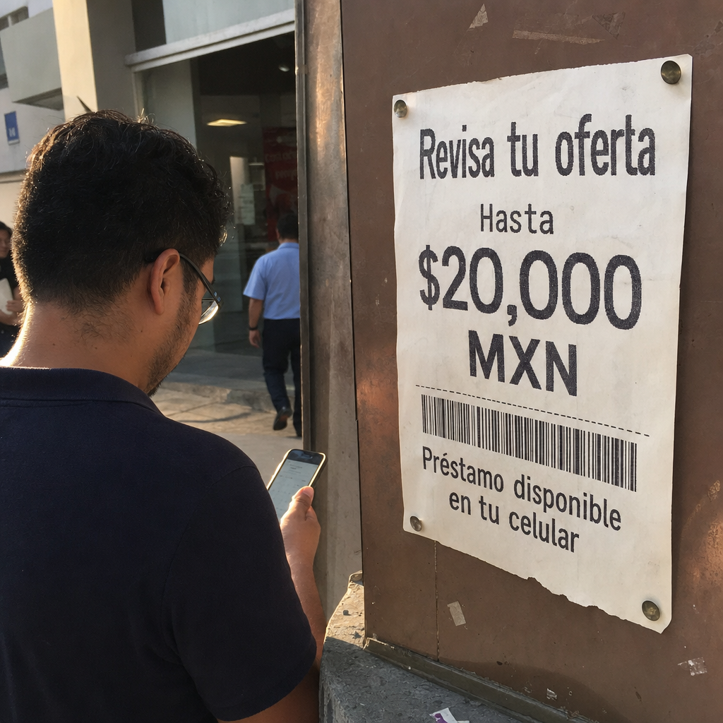 Persona revisando una oferta de préstamo en el celular