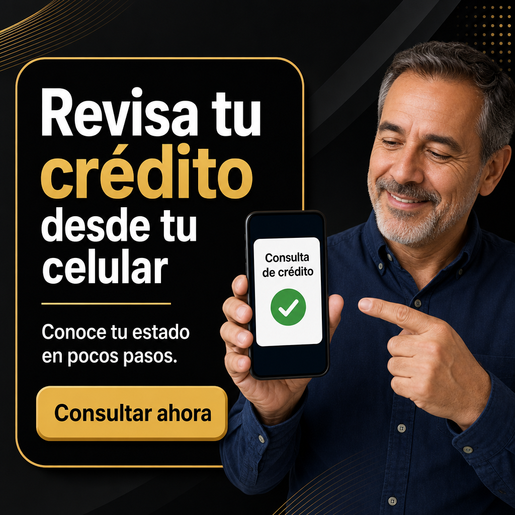 persona con celular revisando crédito