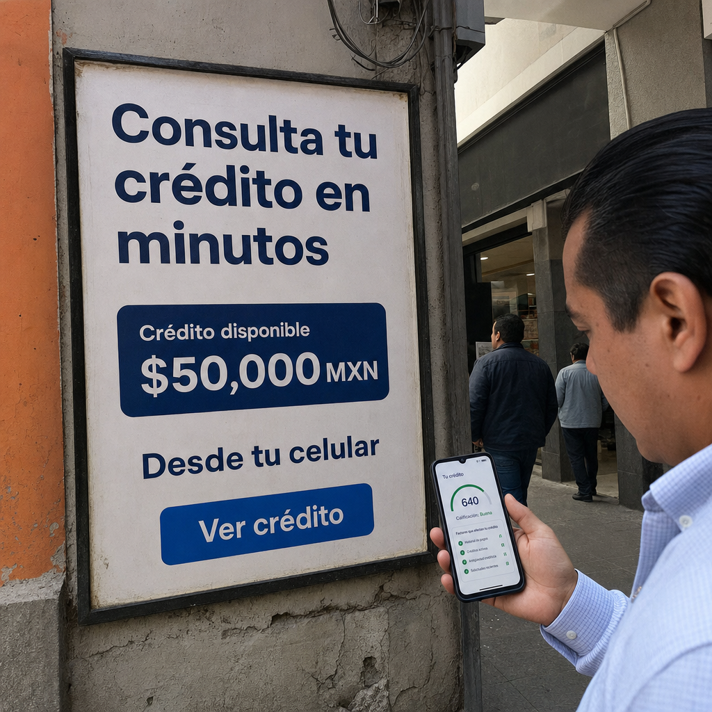 persona con celular revisando crédito