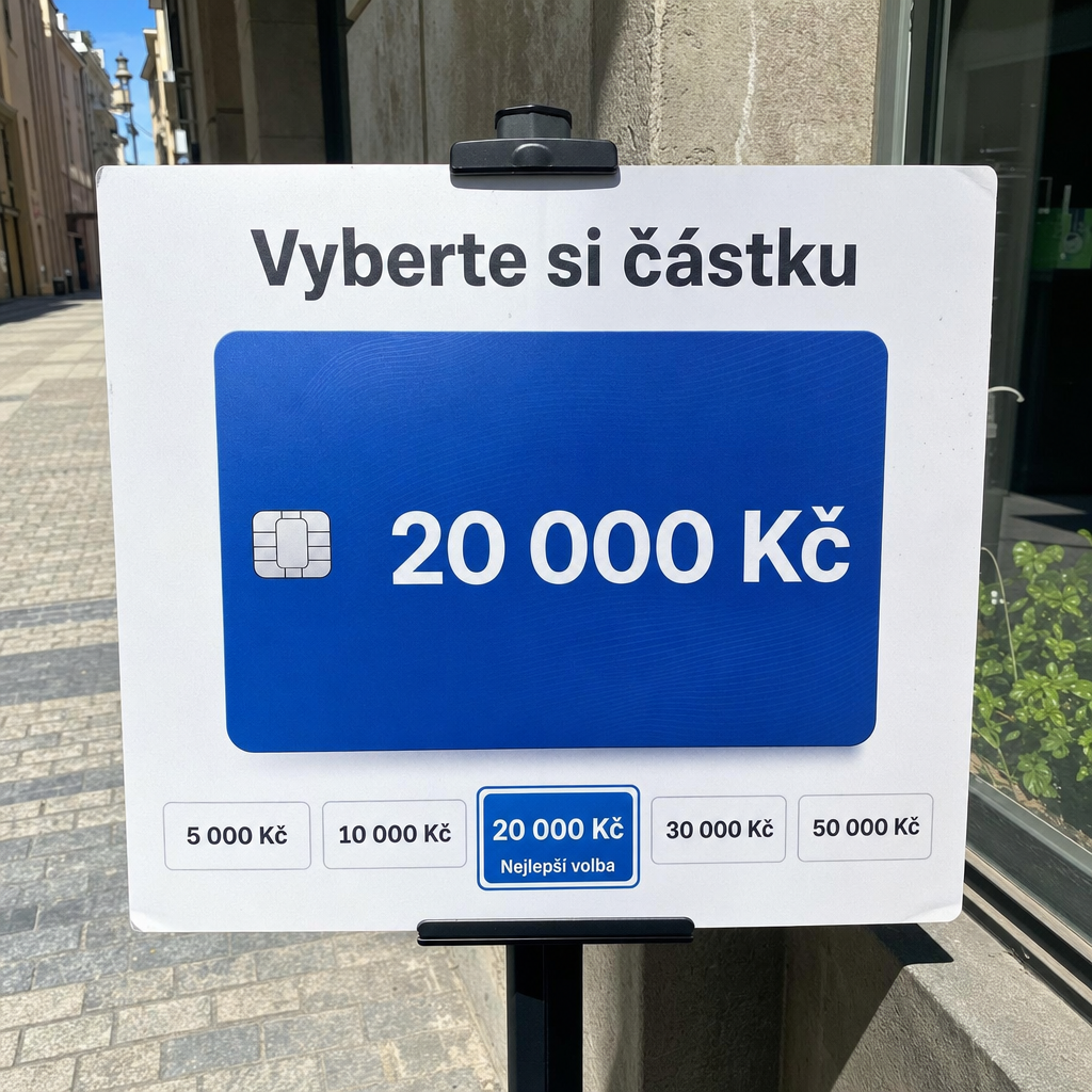 modrá finance karta s částkou