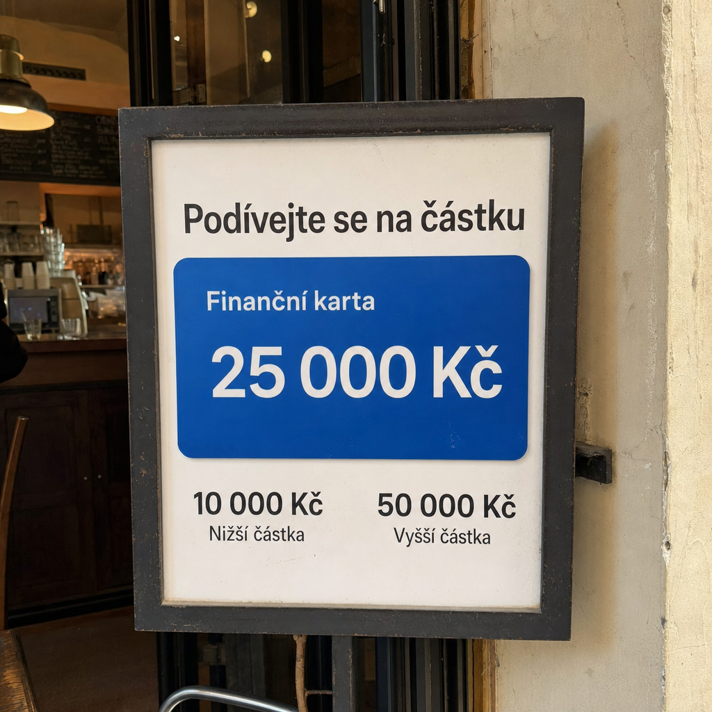 modrá finance karta s částkou