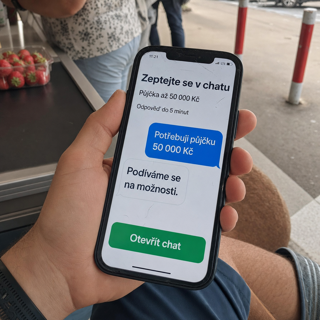 člověk s mobilem v chatu o půjčce