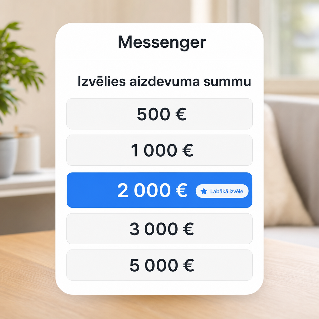 Messenger čata kartīte ar aizdevuma summām