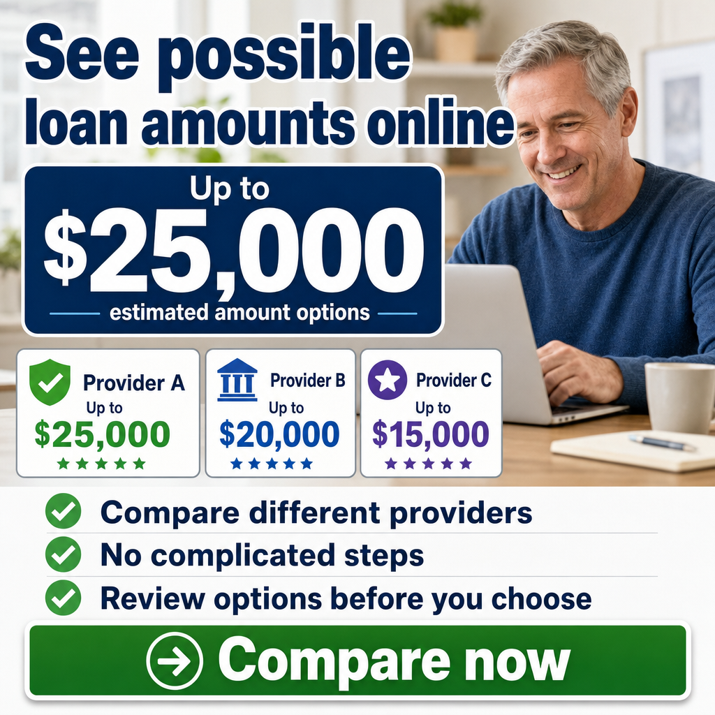 Compare loan options  Find possible amounts online Check different providers Simple process No complicated steps Review your options before choosing  Button: Compare now
