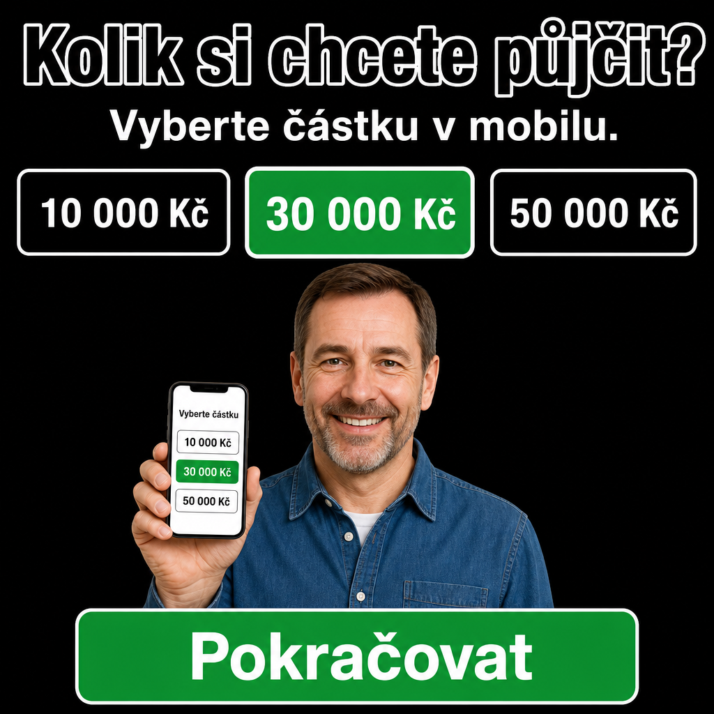 Osoba s mobilem a částkou půjčky
