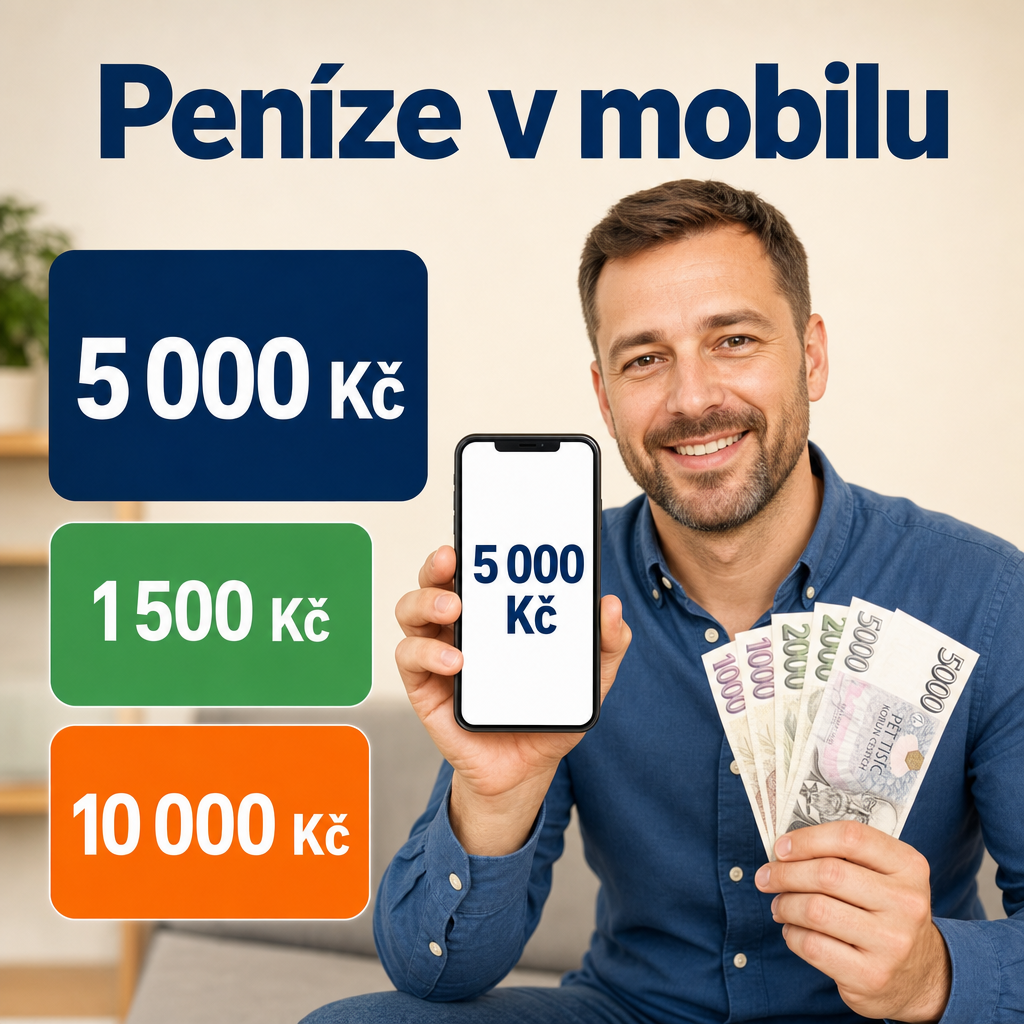člověk s mobilem a penězi