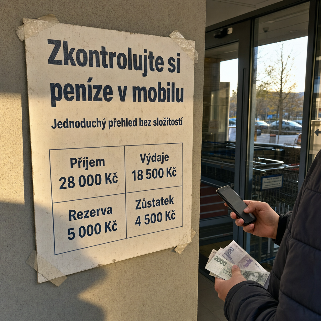 člověk s mobilem a penězi