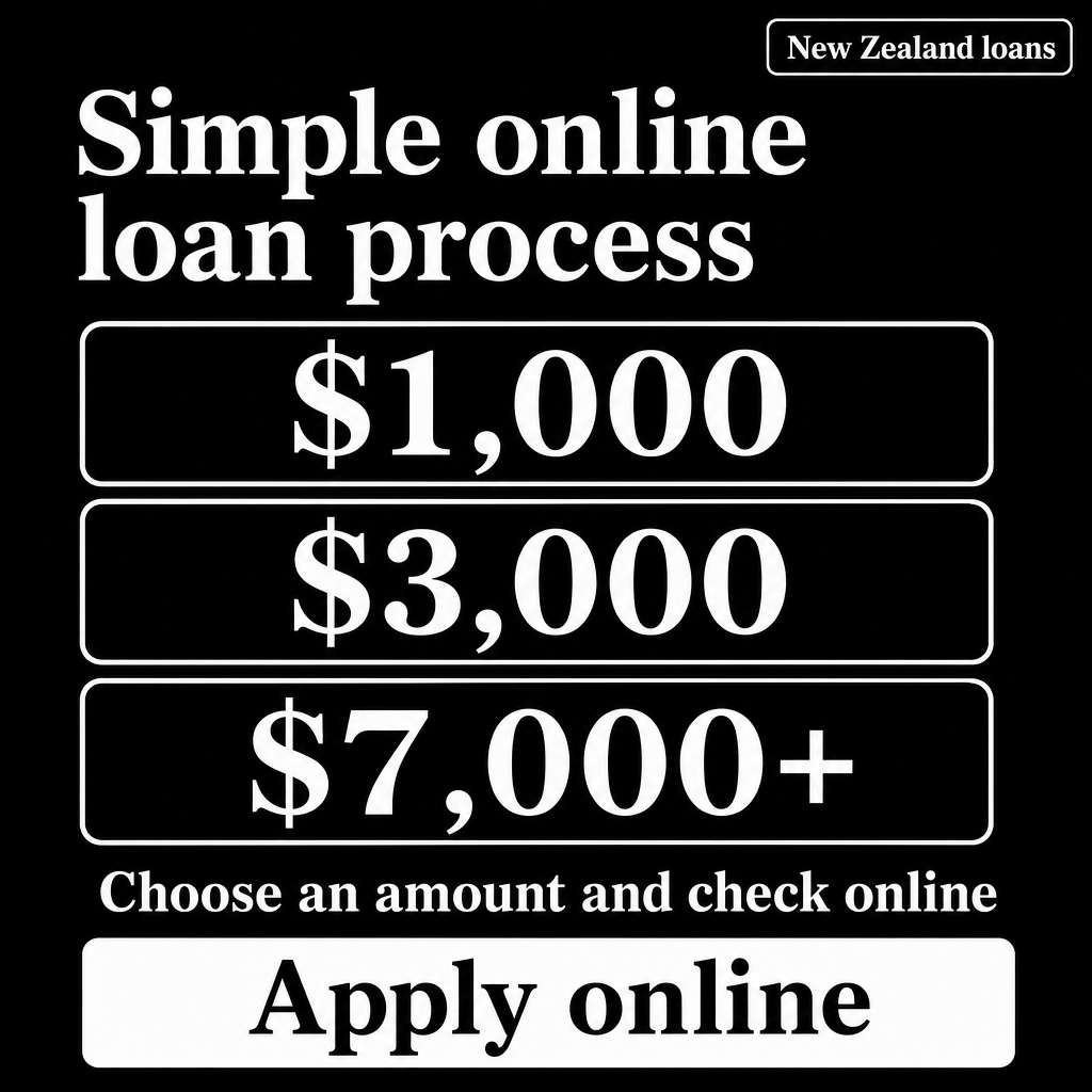 Simple online loan process in New Zealand. Use the amounts $1,000, $3,000, $7,000+ in the creative.