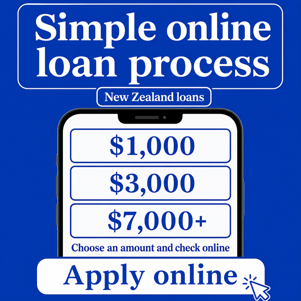 Simple online loan process in New Zealand. Use the amounts $1,000, $3,000, $7,000+ in the creative.
