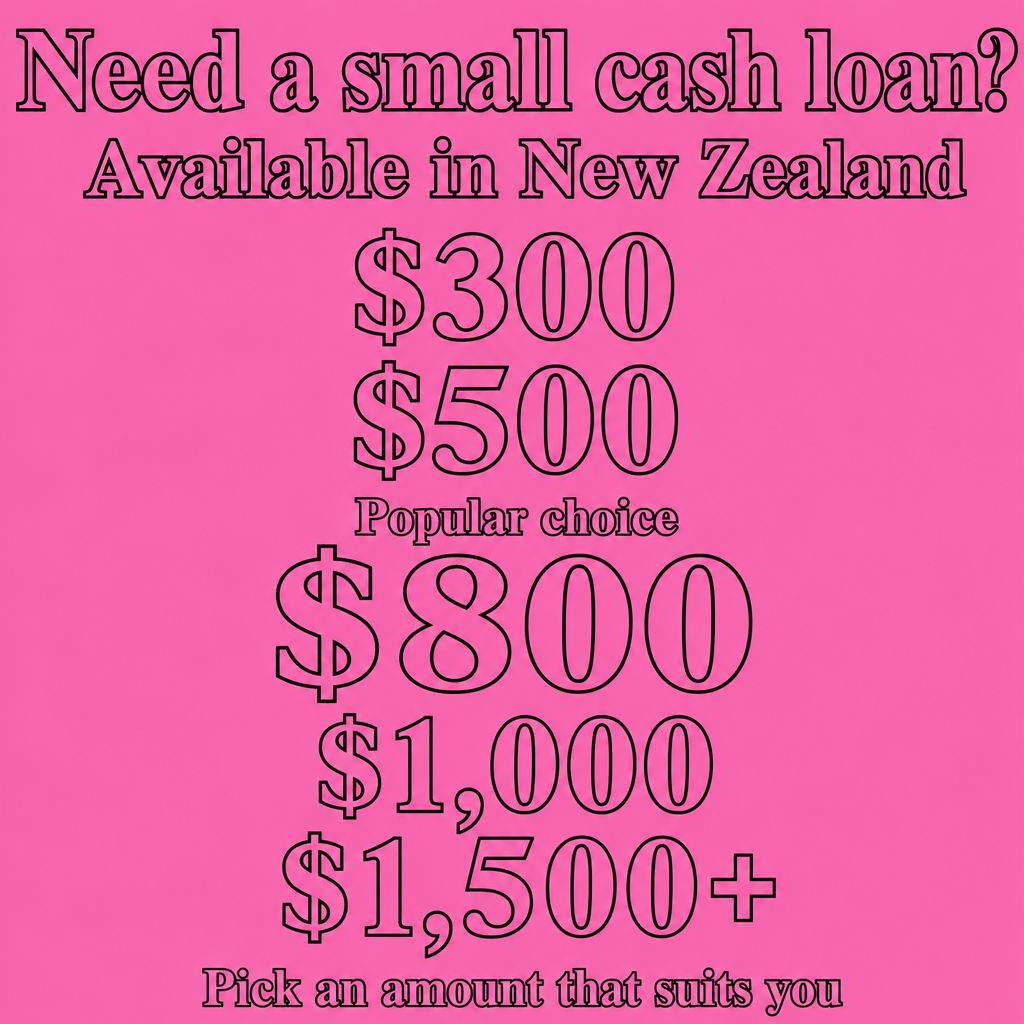 Small cash loan in New Zealand. Use the amounts $300, $800, $1,500+ in the creative.