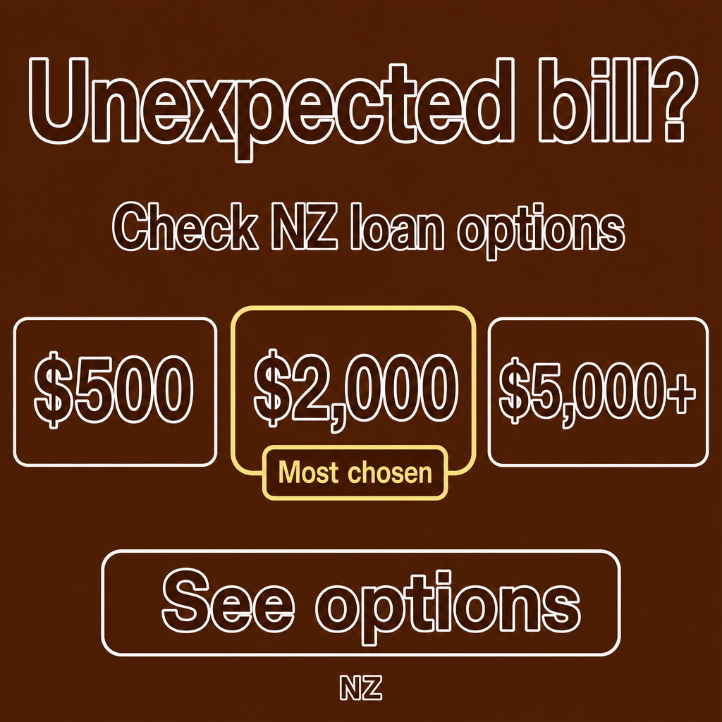 Emergency expense loan in New Zealand. Use the amounts $500, $2,000, $5,000+ in the creative.