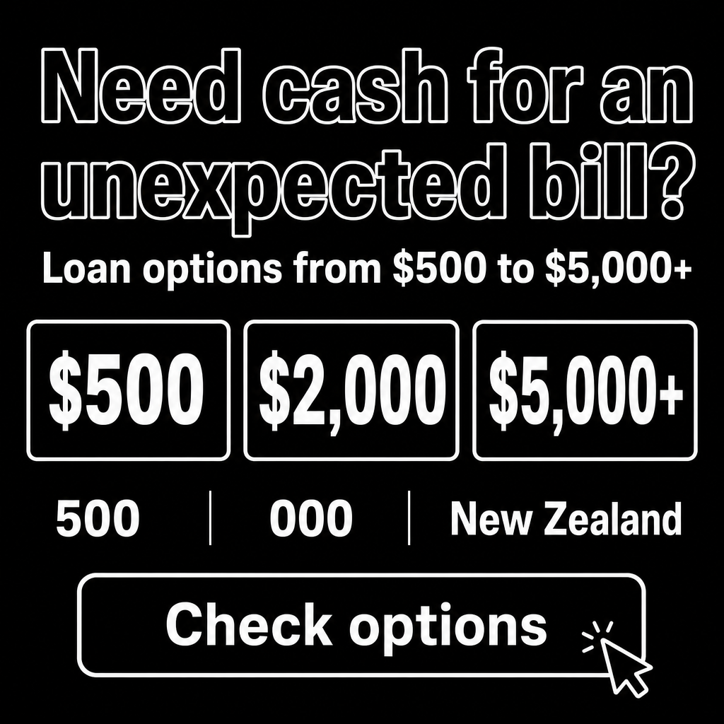 Emergency expense loan in New Zealand. Use the amounts $500, $2,000, $5,000+ in the creative.