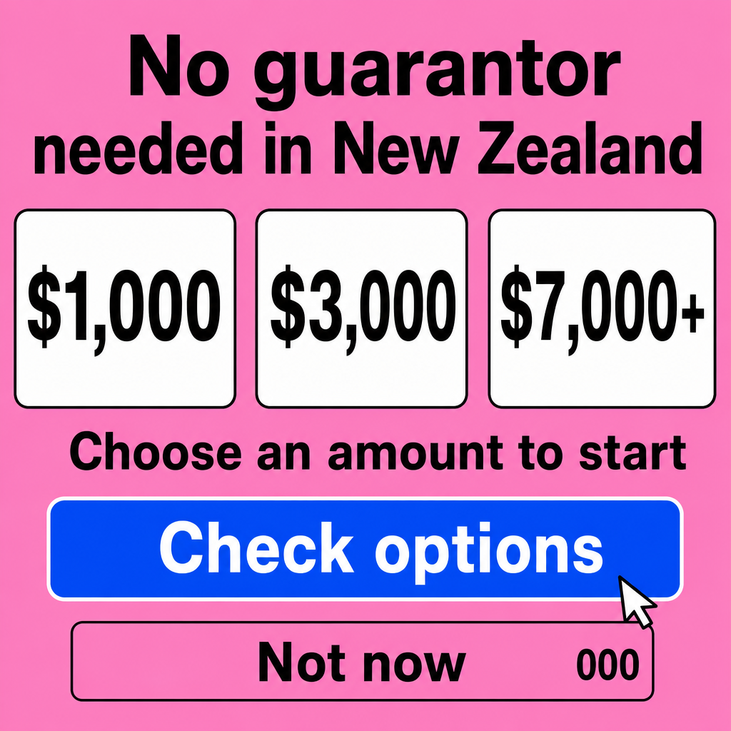 No guarantor loan in New Zealand. Use the amounts $1,000, $3,000, $7,000+ in the creative.