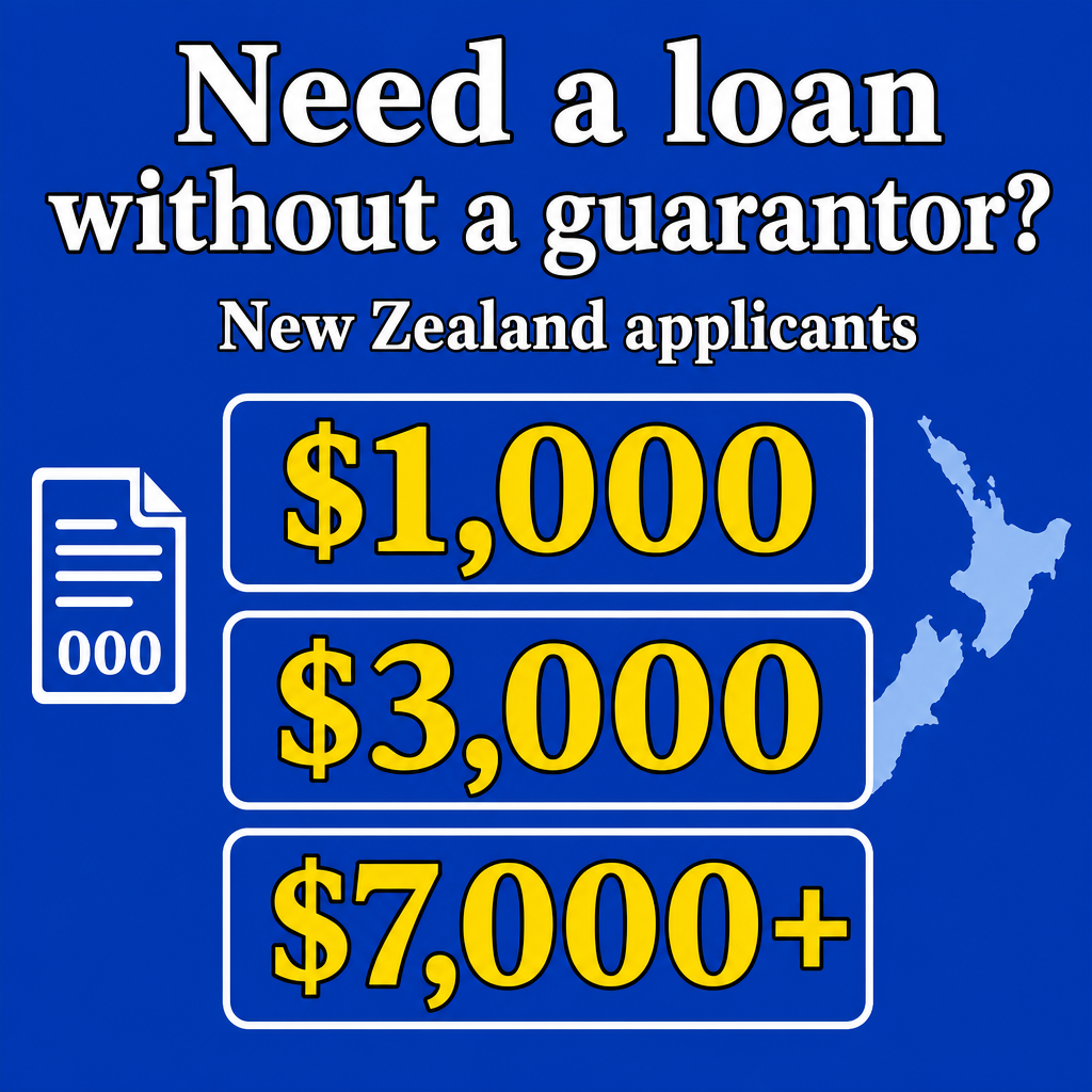 No guarantor loan in New Zealand. Use the amounts $1,000, $3,000, $7,000+ in the creative.