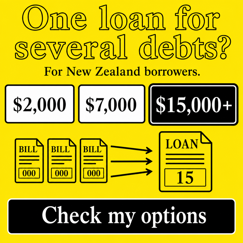 Debt consolidation loan in New Zealand. Use the amounts $2,000, $7,000, $15,000+ in the creative.