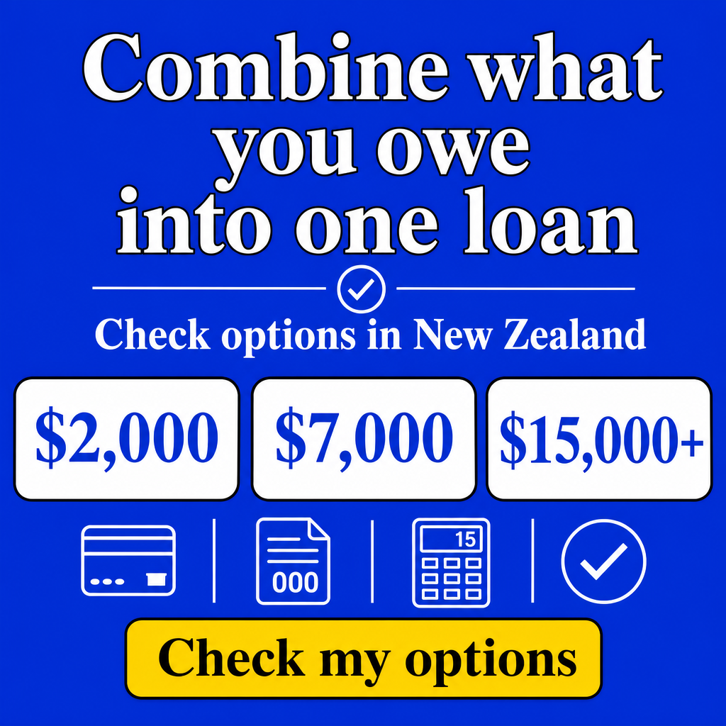 Debt consolidation loan in New Zealand. Use the amounts $2,000, $7,000, $15,000+ in the creative.
