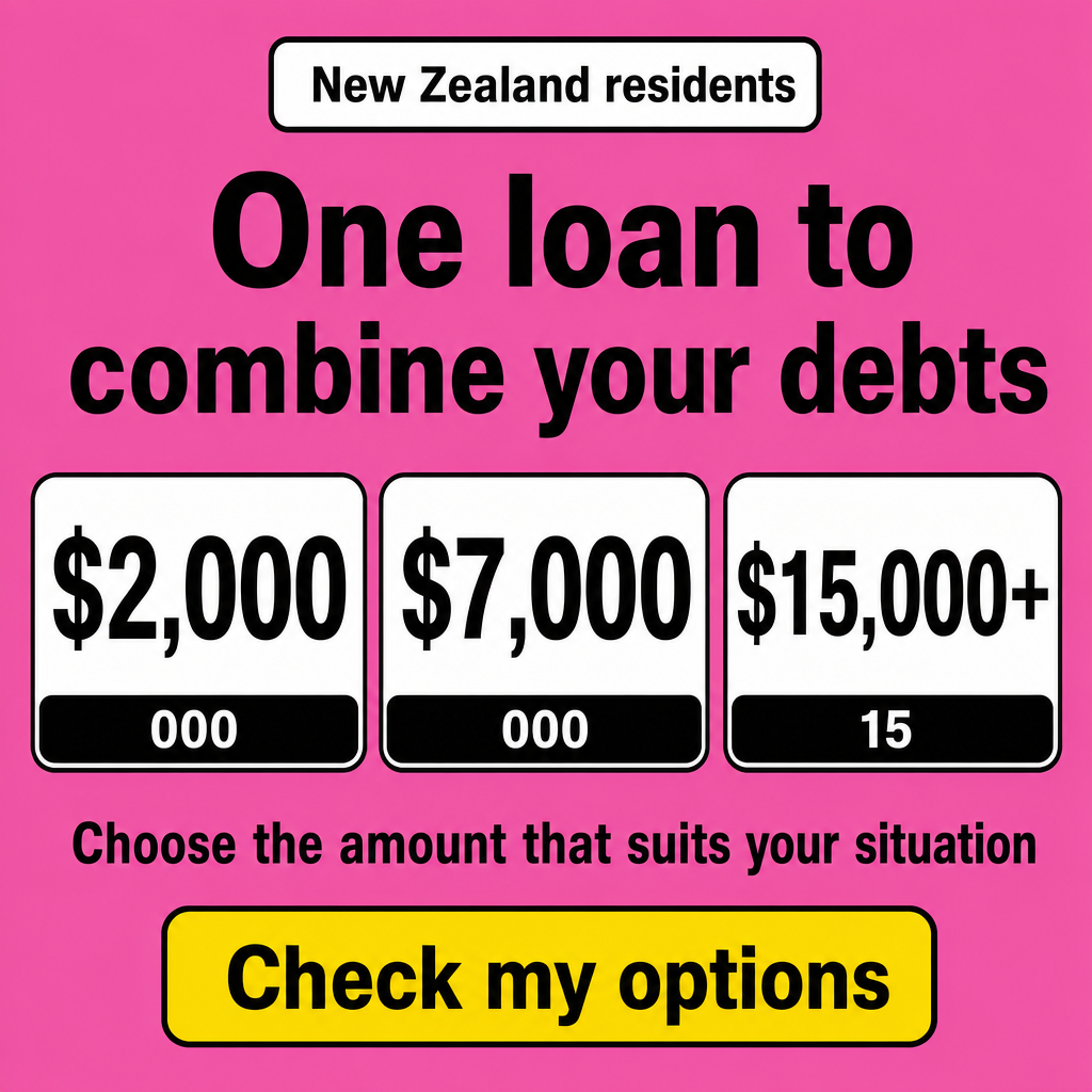 Debt consolidation loan in New Zealand. Use the amounts $2,000, $7,000, $15,000+ in the creative.