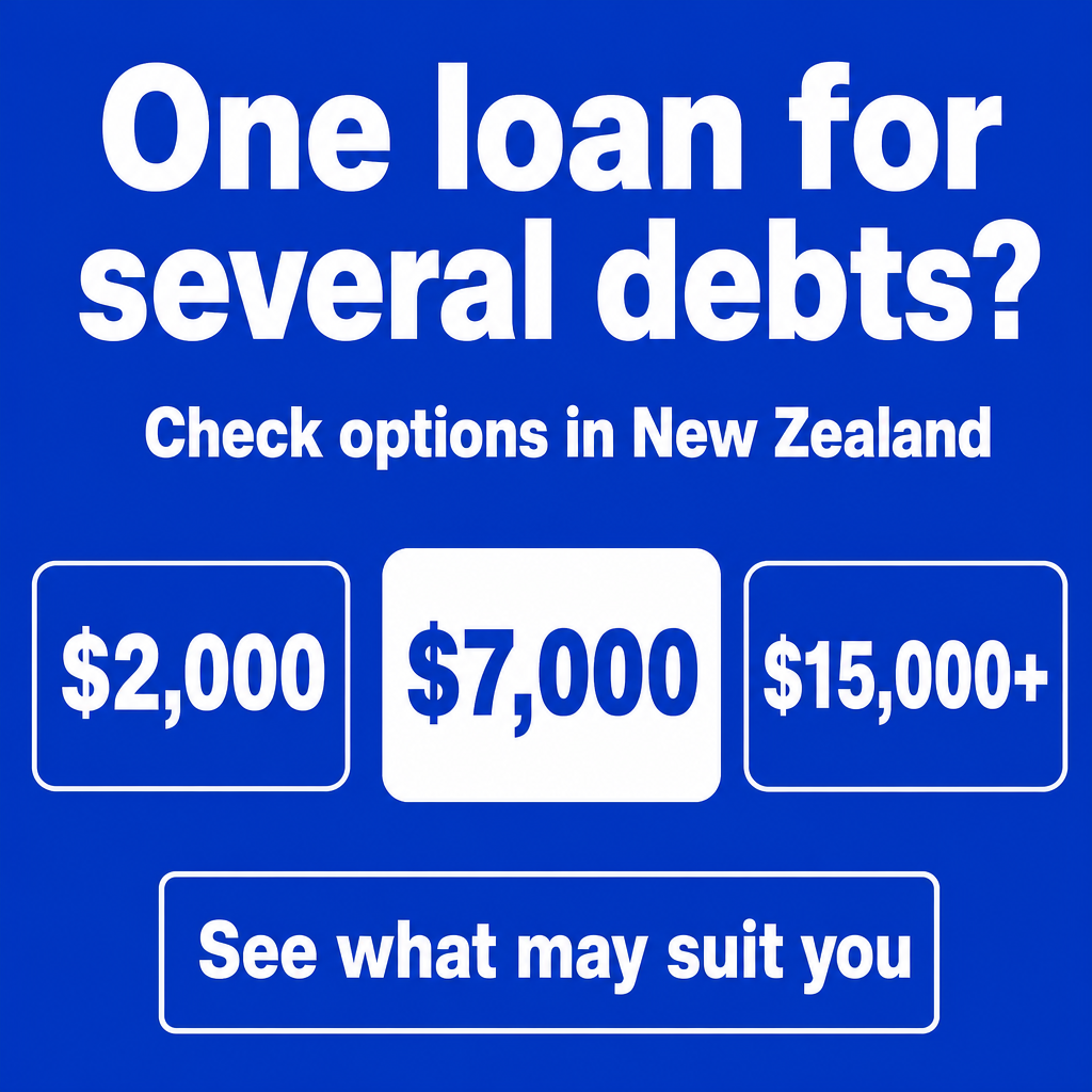 Debt consolidation loan in New Zealand. Use the amounts $2,000, $7,000, $15,000+ in the creative.
